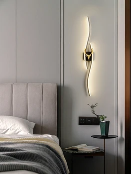 Золотой блеск изогнутый длинный интерьер кровать диван фон стена декоративный светильник дизайн современный светодиодный настенный бра для гостиничных номеров
