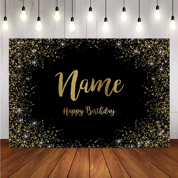Золотой блеск с днем рождения пользовательский фон для фотостудии черный с днем рождения украшения имя DIY фоны