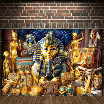 Золотой Тутанхамон Древнеегипетский фараон Холст Картина Плакат Принты Настенное искусство Картина для гостиной Офис Домашний декор