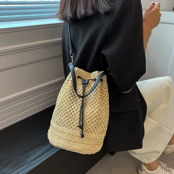 Известный бренд дизайн сумки для женщин 2023 bolso реплика модная ретро сумка женская сумка-тоут соломенная плетеная сумка-ведро