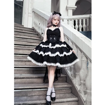 Изготовленная на заказ вышивка Готическая темная принцесса Три части Лолита Платье Великолепное платье в черно-белом викторианском винтаже Jsk