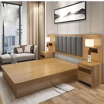 Изготовленная на заказ коммерческая мебель для гостиниц Односпальные кровати Кровать из массива дерева Мебель для спальни Кровать королевского размера для отеля