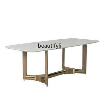 Итальянский стиль Легкий роскошный обеденный стол Nordic Simple круглый стол из нержавеющей стали Мраморный обеденный стол Домашний
