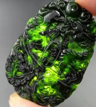  Китайский натуральный черный зеленый ю ю резные кулоны счастливого дракона феникса + веревка ожерелье тонкая нефритовая подвеска оптом