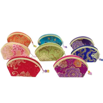  Китайский стиль Многоцветная вышивка Благоприятное облако Цветок Ткань Кошелек Подарок Ракушка Монета Сумка Ювелирные изделия Сумка для хранения