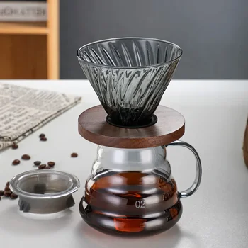  Классический стеклянный деревянный стеклянный чайник глубокого типа 700 мл / 500 мл Набор для капель кофе и кофейников для многоразового кофейного фильтра