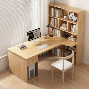 Компьютерный рабочий стол угловой комбинированный спальня домашняя L-образная письменная книжная полка