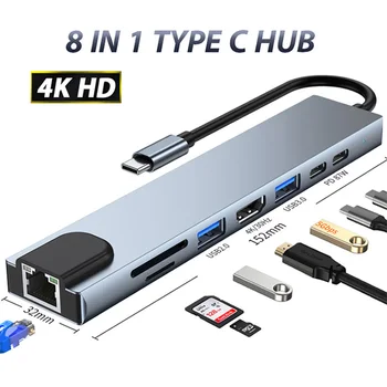 Концентратор USB C 3 для HDMI-совместимой зарядки PD Зарядка 5/6/8/11 портов Док-станция RJ45 с PD TF SD USB Hub 3 0 Разветвитель для Macbook Pro / Air
