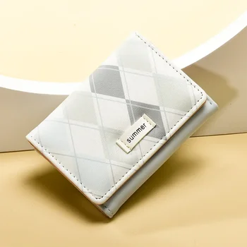 Корейская версия нового кошелька Женский короткий плед Маленький свежий складной кошелек PU Модная женская сумка Многофункциональная