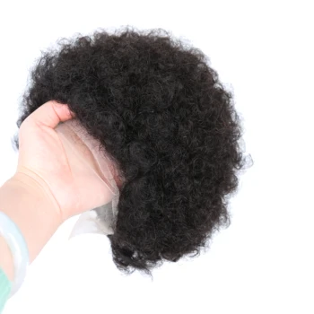 Короткий афро-пышный парик Бразильский 13x1 спереди Кружевные парики Натуральный цвет Remy Afro Kinky Curly Pixie Cut Парики из человеческих волос для чернокожих женщин