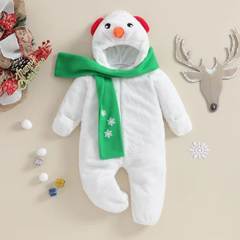 Костюм снеговика Теплый комбинезон с капюшоном с длинным рукавом и шарфом Набор детских рождественских нарядов Косплей наряды