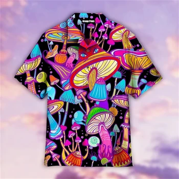 Красочные грибы 3d печать гавайские рубашкиДля мужчин Летний отпуск Растения Пляжные рубашки Пуговицы Улица Алоха Рубашка Топ