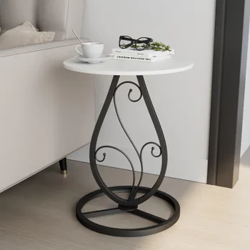 Креативная маленькая квартира каменная плита металлический круглый журнальный столик современный минималистичный железный угловой стол гостиная спальня прикроватная тумбочка