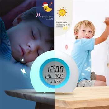  Креативный детский цифровой будильник 7Цветной ночник Определение температуры Определение температуры сна детей Прикроватный будильник Таймер пробуждения