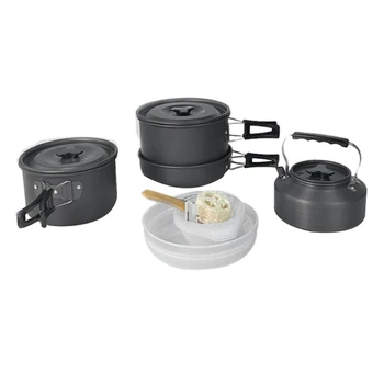  Легкая портативная складная кастрюля и сковорода Посуда для кемпинга с сумкой для переноски, для кемпинга на открытом воздухе Поход Пикник