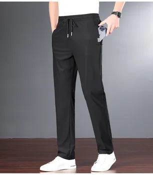 Летние нейлоновые тонкие шелковые брюки со льдом Мужские спортивные мягкие дышащие быстросохнущие прямые мужские брюки Повседневные деловые брюки