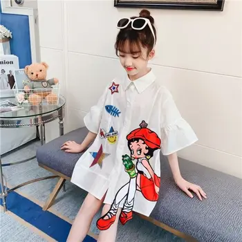 Летняя свободная блузка для девочек 2023 Новое корейское издание Супер иностранный универсальный модный топ для маленьких девочек
