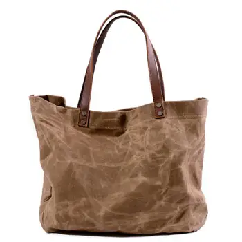 Масляная восковая холщовая сумка-тоут Сумка большой емкости Винтажная модная водонепроницаемая пляжная сумка для женщин Сумки для покупок