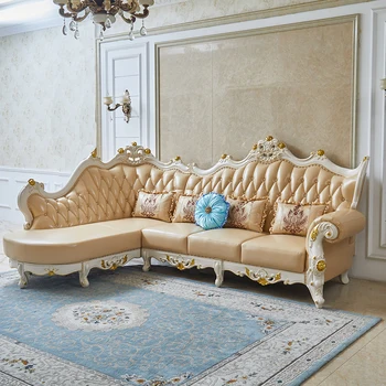 Мебель для гостиной Европейская кожа из массива дерева высокого класса угловой диван изголовье воловья кожа императорская наложница простая кожа искусство