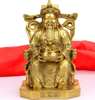 Медная статуя Кайгуан Чжаоцай из чистой меди Бог богатства украшает крупномасштабную медную статую Бога богатства Фэншуй,