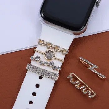  Металлические подвески Декоративное кольцо для Apple Watch Ремешок Бриллиантовый орнамент Смарт-часы Силиконовый ремешок Аксессуары для iwatch Браслет