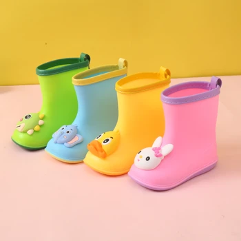 Модные детские резиновые сапоги Четыре цвета Мультяшный узор Теплый однослойный двухслойный носок Обувь Детская дождевая обувь