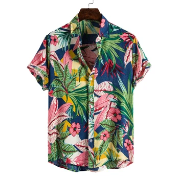 Мужская рубашка для отдыха Гавайский стиль Шелк Хлопок Цветочный узор Рубашка с коротким рукавом Распродажа Распродажа Оптовая Прямая Поставка