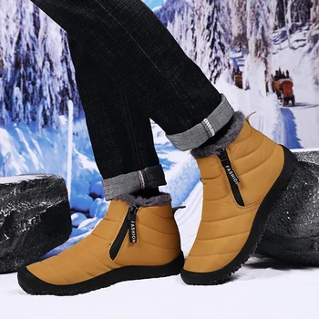 Мужские зимние сапоги осень-зима 2023 года Теплая хлопчатобумажная обувь босиком Походная обувь на открытом воздухе Плюшевые высокие ботильоны Большая спортивная обувь