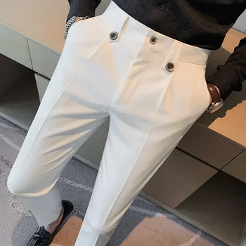  Мужские костюмные брюки 2023 Новый британский стиль деловой повседневный твердый приталенный прямой классический брюки для мужчин Формальные брюки Мужская одежда