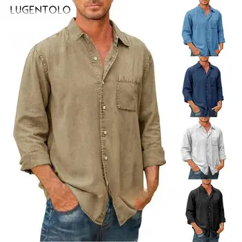 Мужчины Рубашки с длинным рукавом Сплошной лацкан Новый карман Однобортный Большой размер Молодежный Повседневный Простой Уличный Универсальный Выстиранный Рубашка Топ