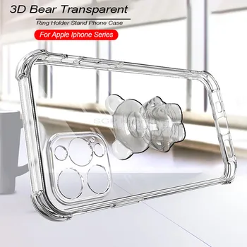 Мультяшный 3D Хрустальный Медведь Подставка Мягкий Чехол Для Телефона Для Iphone 13 Pro Max 12 Mini 11pro Max Прозрачная ударопрочная защитная задняя крышка