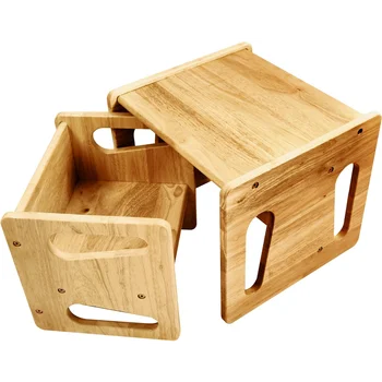 Набор стульев - Стол для малышей из массива дерева - Кубические стулья для малышей - Настоящая твердая древесина - Детская мебель Монтессори