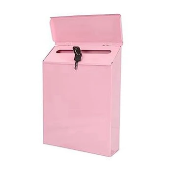 Настенный почтовый ящик Настенный ящик для сбора Почтовый ящик фермерского дома + ключ, подходящий для домашнего офиса розовый