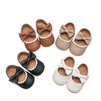 Новая горячая детская обувь для детей от 0 до 1 года, модные туфли для девочек с бантом, нескользящая обувь для малышей на резиновой подошве