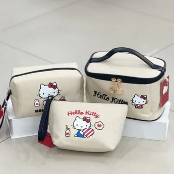 Новинка Sanrio Hello Kitty Холщовая сумка Kawaii Fashion Girls Hand Косметичка Портативная косметичка Девчачье сердце Подарок