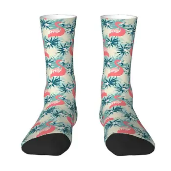 новинка Мужские носки для платья с тропическими растениями фламинго Унисекс Теплые удобные носки для экипажа с 3D-печатью