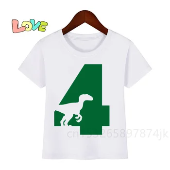 Новый 1-9 Детская мультяшная футболка с принтом на день рождения динозавра Футболка с принтом на день рождения Футболка с номером динозавра на день рождения Подарочная футболка для мальчиков и девочек