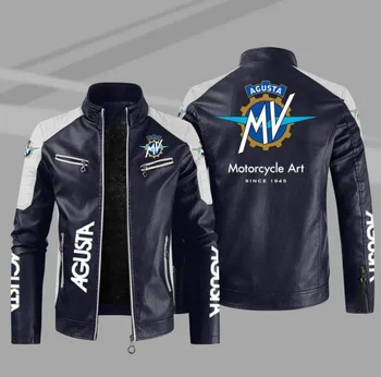  Новый MV Agusta Logo PU Кожаная мужская куртка Мотоциклетная куртка Мужские приталенные кожаные мужские куртки