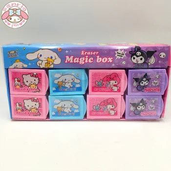 Новый волшебный ластик Sanrio 12/24 шт. Kuromi Melody Hello Kitty Kawaii Студенты Канцелярские товары Симпатичные наборы открыток с креативными ластиками Подарки