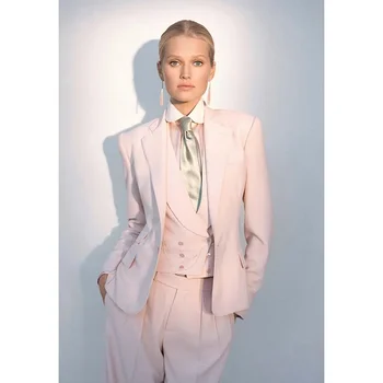 Новый женский розовый бизнес-офис 3 шт. Формальные костюмы Женские изготовленные на заказ униформы для вечеринок Выпускные костюмы