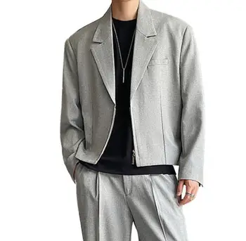 Новый однотонный мужской костюм с длинным рукавом для жениха блейзер молния мужская мода хлопковые блейзеры пальто ABB304