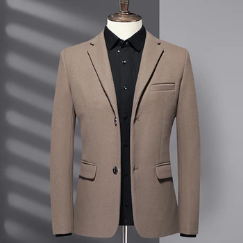Новый осенне-зимний мужской шерстяной деловой повседневный костюм пальто мужской однотонный корейский вариант тонкий маленький пиджак пиджак