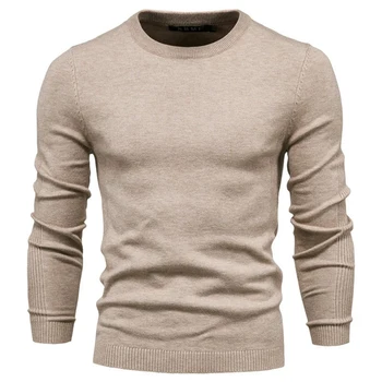 Новый осень-зима Мужской вязаный свитер Пуловеры Топы O-образный вырез с длинным рукавом Теплый тонкий джемпер Трикотаж Мужская одежда