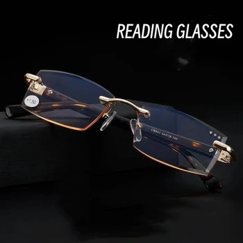  Новый тренд Безрамочные очки для чтения Модные очки Cut Edge Anti Blue Light Metal Presbyopia Очки Диоптрия +1.0 До +4.0
