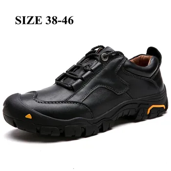 Оксфордская обувь из натуральной кожи, прочная мужская обувь на открытом воздухе, водонепроницаемые повседневные кроссовки для мужчин, удобные рабочие кроссовки