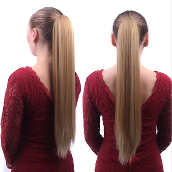 Оптовая Новая Мода Высшего Класса Европейские Женщины 22 Дюйма Длинные Прямые Волосы Захват Зажим Синтетический Парик Больше Цвет Конский Хвост Косплей