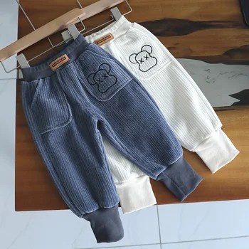 Осенне-зимние детские новые брюки Плюшевые повседневные брюки для мальчиков и девочек Детские теплые и утолщенные штаны