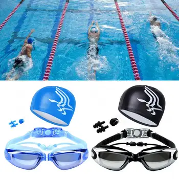 Очки для плавания со шляпой Беруши Зажим для носа Костюм Защита от запотевания Защита от ультрафиолета Удобные регулируемые водонепроницаемые очки для плавания 수경모