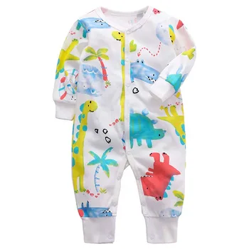Пижама для новорожденных Пижама для девочек и мальчиков Комбинезон с длинным рукавом Хлопок Однотонный белый Мода 0-12 месяцев Детская одежда