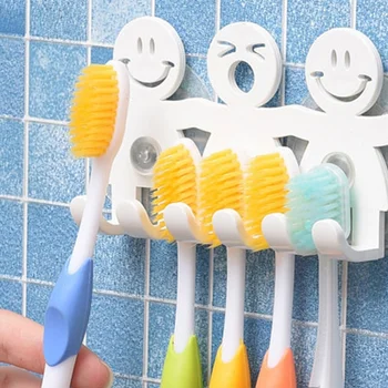 Пластиковый держатель для зубных щеток Диспенсер для зубных щеток Стойка для хранения в ванной комнате Симпатичная мультяшная улыбка Настенная стойка для хранения присосок